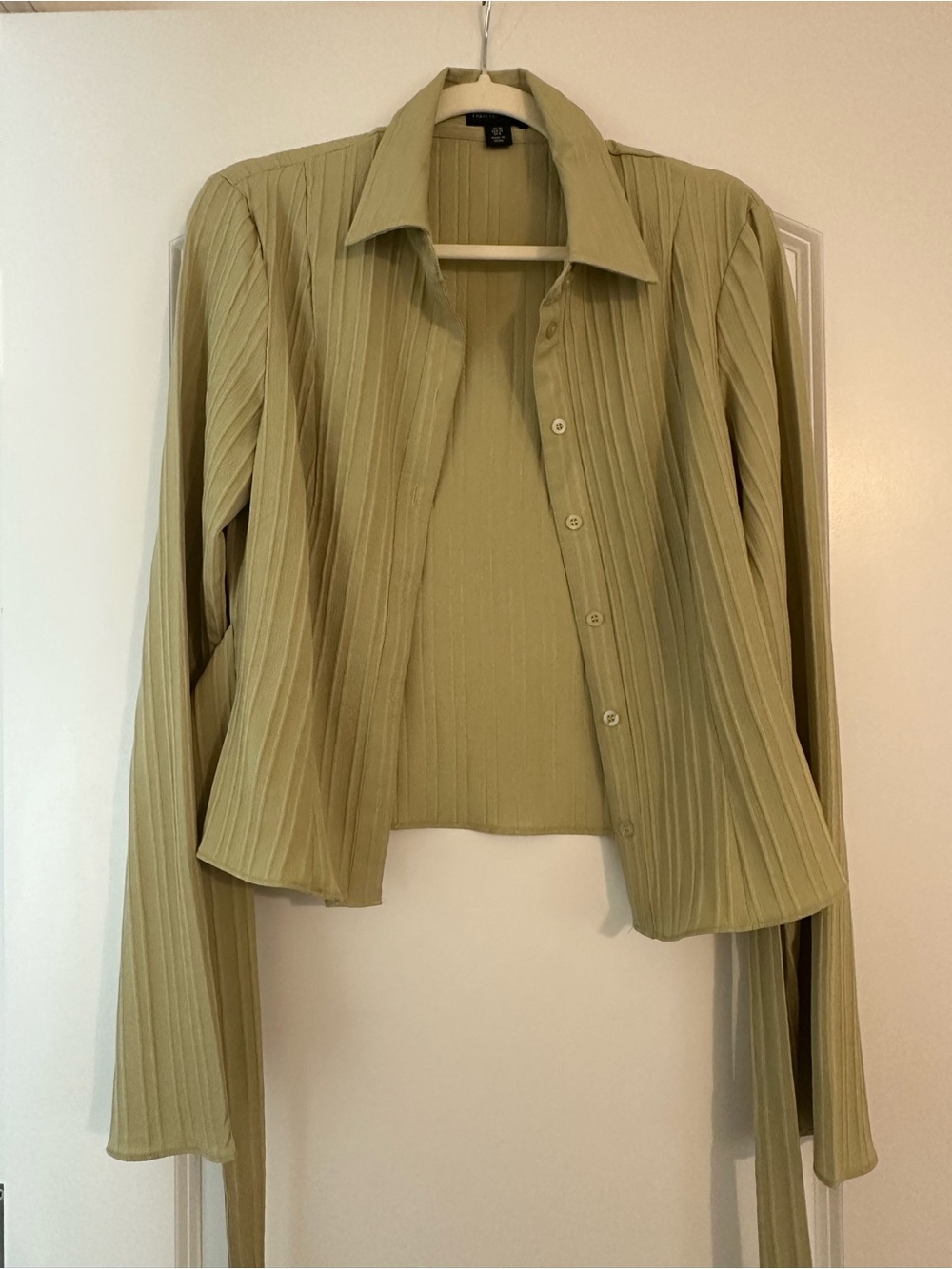 Women's Sage Green Ribbed Button-Up Top